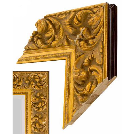 Espelho Cristal com Moldura Gravada na cor Dourado Envelhecido