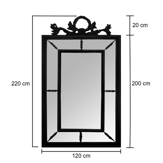 Espelho com Moldura Preta Estilo Clássico Preto Fosco Acetinado para Lavabo e Sala