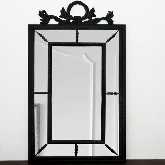Espelho com Moldura Preta Estilo Clássico Preto Fosco Acetinado para Lavabo e Sala