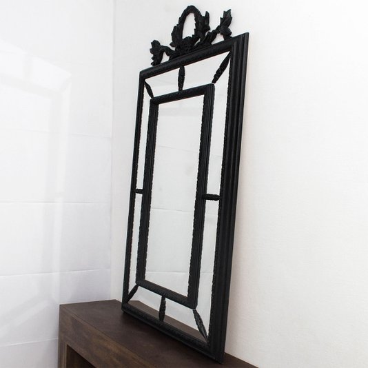 Espelho com Moldura Preta Estilo Clássico Preto Fosco Acetinado para Lavabo e Sala