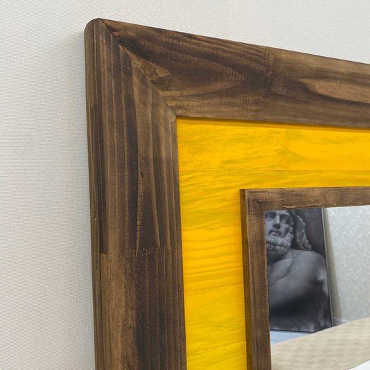 Espelho Cristal com Moldura Marrom e Amarelo Rústico