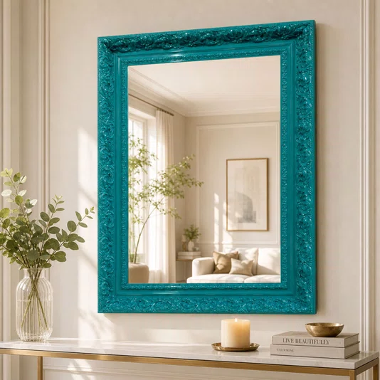 Espelho Cristal Decorativo com Moldura Azul Retrô Plus