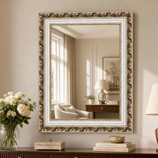 Espelho Cristal Decorativo com Moldura Clássica Prata