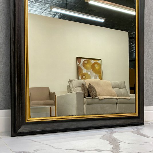 Espelho Cristal Decorativo com Moldura Clássica Preta com Dourado