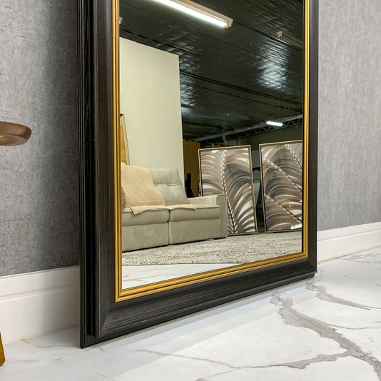 Espelho Cristal Decorativo com Moldura Clássica Preta com Dourado