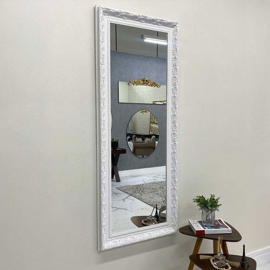 Espelho Cristal Decorativo com Moldura Laqueada Branca