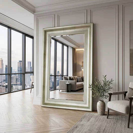 Espelho Cristal Decorativo com Moldura Prata Envelhecida