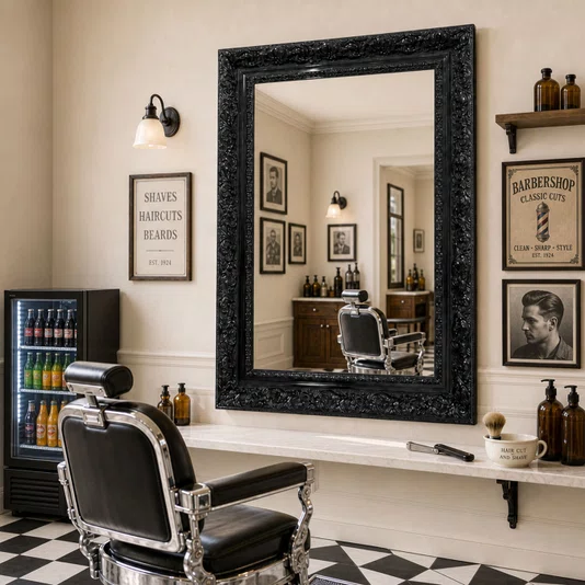 Espelho Cristal Decorativo com Moldura Preta Laqueada para Lavabo, Banheiro e Quarto