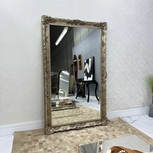 Espelho de Chão Corpo Inteiro com Moldura Clássica  Folheada à Mão Prata 110x180CM