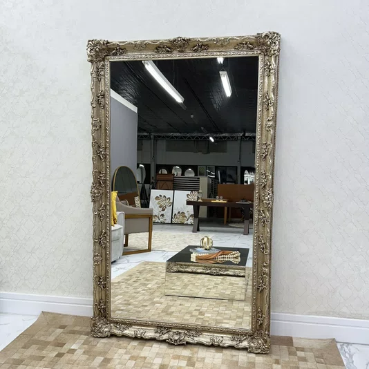 Espelho de Chão Corpo Inteiro com Moldura Clássica  Folheada à Mão Prata 110x180CM