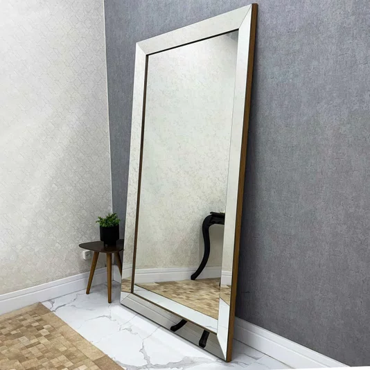 Espelho de Chão Esplendor com Moldura Espelhada Chanfrada Bisotê para Sala, Quarto e Banheiro