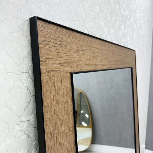 Espelho Decorativo Átrio Moldura Amadeirada com Acabamento em Aço Carbono 120x180CM