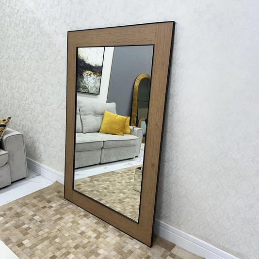 Espelho Decorativo Átrio Moldura Amadeirada com Acabamento em Aço Carbono 120x180CM