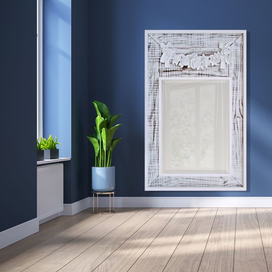 Espelho Decorativo Branco Provençal com Aplique Floral