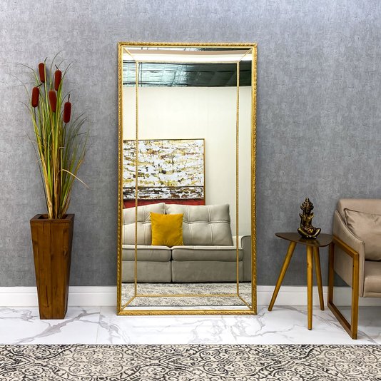 Espelho Decorativo Clássico Grandeza com Moldura Dourada: Elegância Folheada à Mão