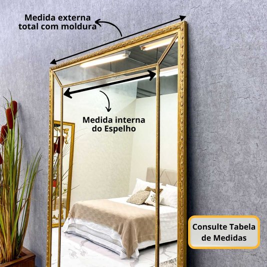 Espelho Decorativo Clássico Grandeza com Moldura Dourada: Elegância Folheada à Mão