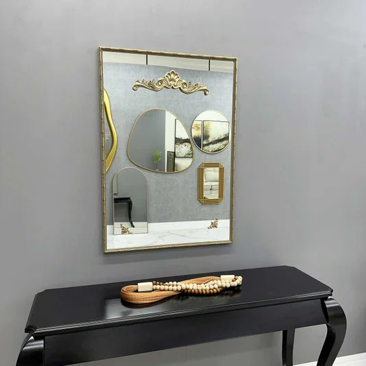 Espelho Decorativo Clássico Moldura Prata com Apliques Folheados à Mão 70x100 cm