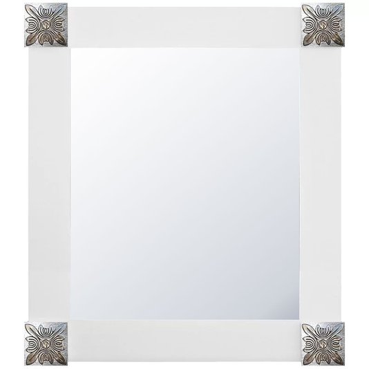 Espelho Decorativo com Moldura Branca e Apliques Prata