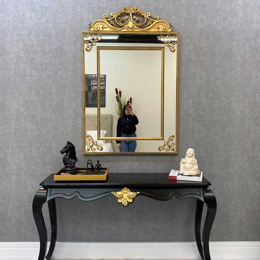 Espelho Decorativo Bella Roma com Moldura Dourada Espelhada e Apliques Folheados