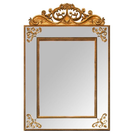 Espelho Decorativo Bella Roma com Moldura Dourada Espelhada e Apliques Folheados