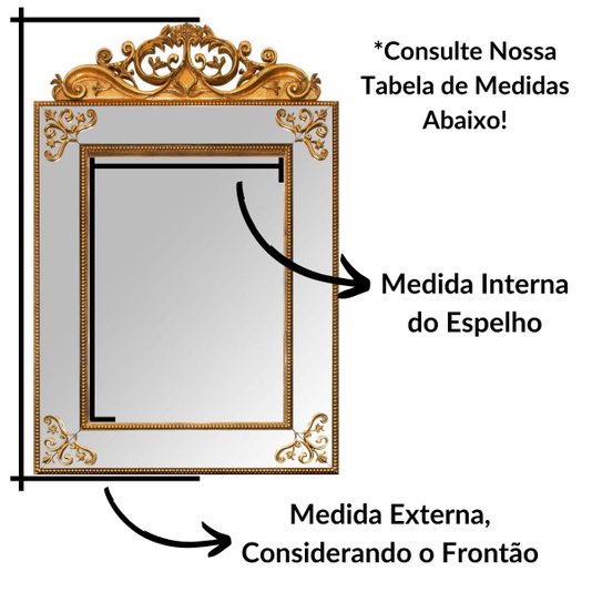 Espelho Decorativo Bella Roma com Moldura Dourada Espelhada e Apliques Folheados