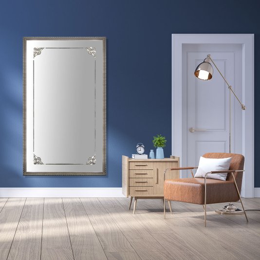 Espelho Decorativo com Moldura Prata Clássica e Apliques Pratas