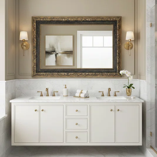 Espelho Decorativo com Moldura Prata Envelhecido e Preto