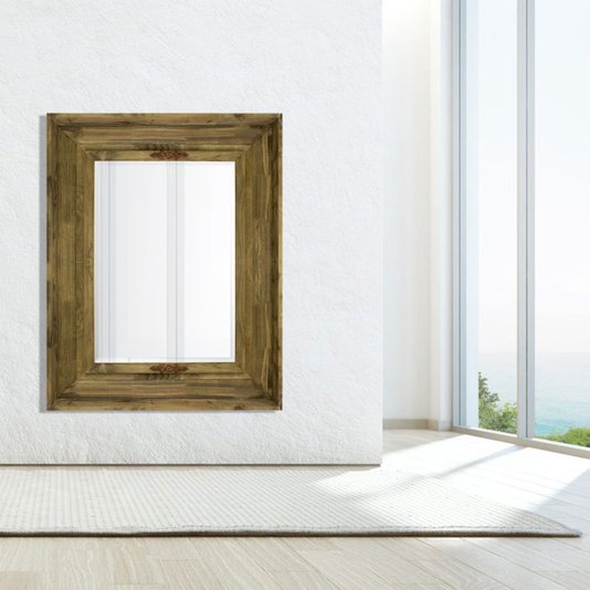Espelho Decorativo com Moldura Rústica com Apliques Vermelhos