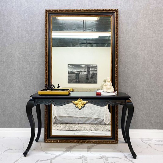 Espelho Decorativo Cristal  na Cor Dourado Envelhecido e Preto