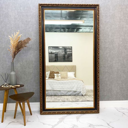 Espelho Decorativo Cristal  na Cor Dourado Envelhecido e Preto