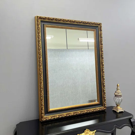 Espelho Decorativo Cristal  na Cor Dourado Envelhecido e Preto