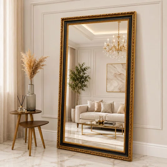 Espelho Decorativo Cristal  na Cor Dourado Envelhecido e Preto