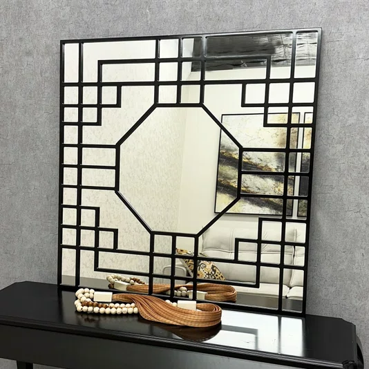 Espelho Decorativo Geométrico Octagonal Sofisticado e Elegante Moldura Laqueada 100x100CM