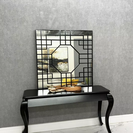 Espelho Decorativo Geométrico Octagonal Sofisticado e Elegante Moldura Laqueada 100x100CM