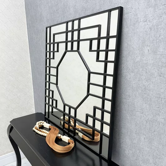 Espelho Decorativo Geométrico Octagonal Sofisticado e Elegante Moldura Laqueada 100x100CM