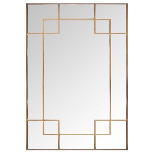 Espelho Decorativo Moderno Retangular com Moldura Gradeada Dourada