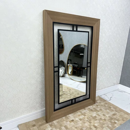 Espelho Decorativo Nexus Moldura Externa Amadeirada Interna Aço Carbono Vazado 120x180CM