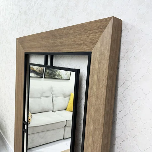 Espelho Decorativo Nexus Moldura Externa Amadeirada Interna Aço Carbono Vazado 120x180CM