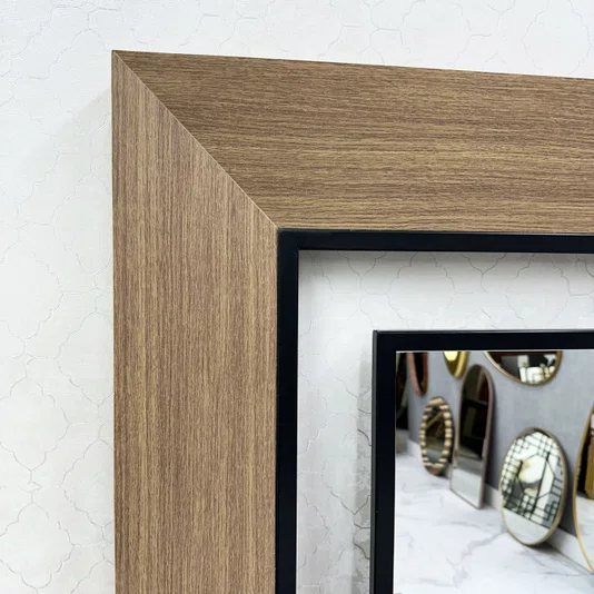 Espelho Decorativo Nexus Moldura Externa Amadeirada Interna Aço Carbono Vazado 120x180CM