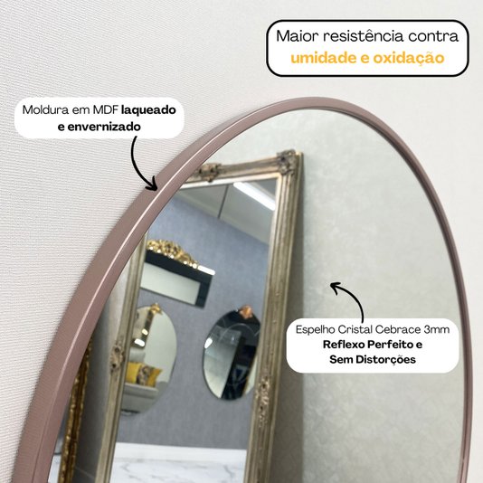 Espelho Decorativo Redondo Com Moldura Cobre Rosê Gold