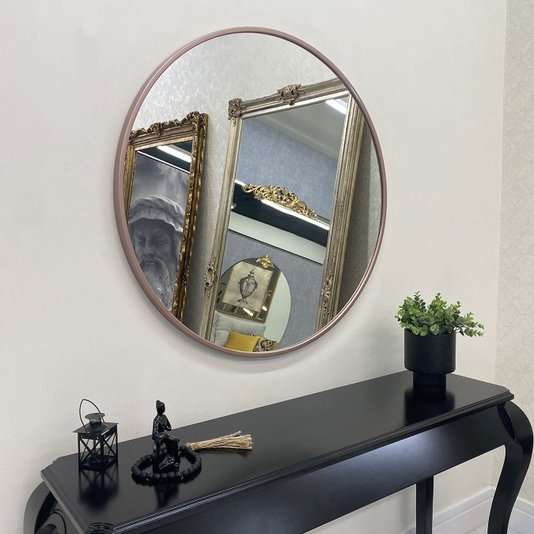 Espelho Decorativo Redondo Com Moldura Cobre Rosê Gold