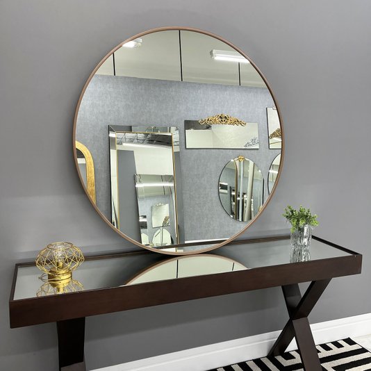 Espelho Decorativo Redondo com Moldura MDF Laqueado Cor Cobre