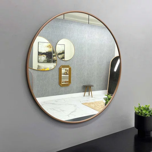 Espelho Decorativo Redondo com Moldura MDF Laqueado Cor Cobre