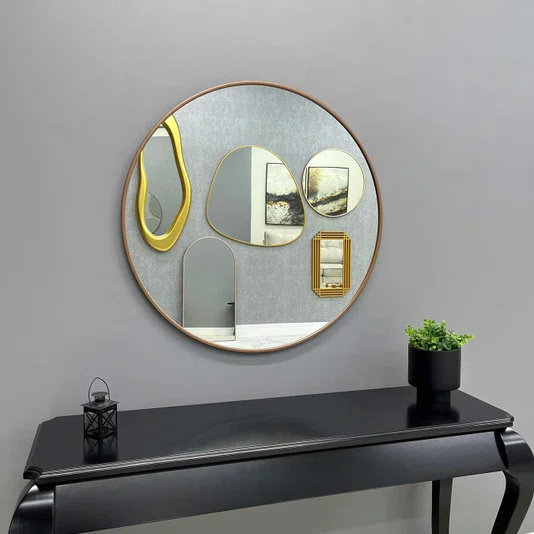 Espelho Decorativo Redondo com Moldura MDF Laqueado Cor Cobre