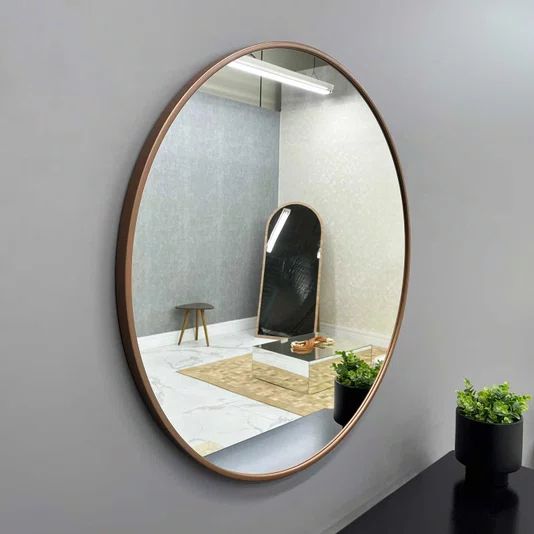 Espelho Decorativo Redondo com Moldura MDF Laqueado Cor Cobre