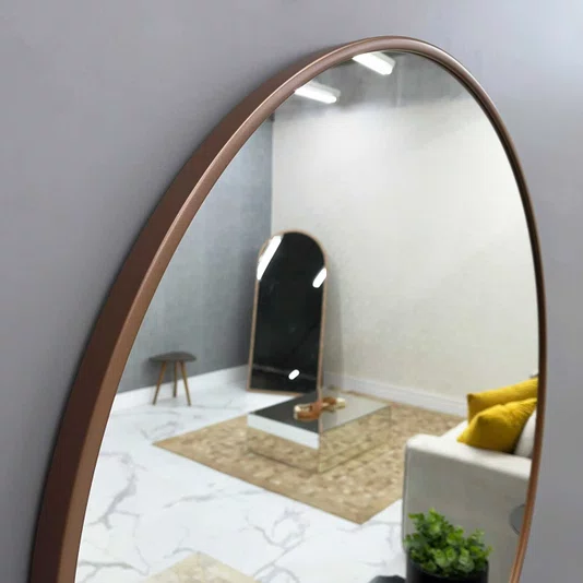 Espelho Decorativo Redondo com Moldura MDF Laqueado Cor Cobre