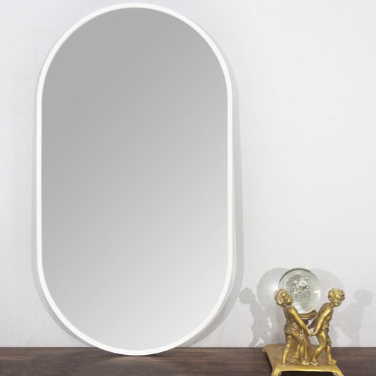 Espelho Decorativo Retangular Arredondado com Moldura Branca 50x100 cm