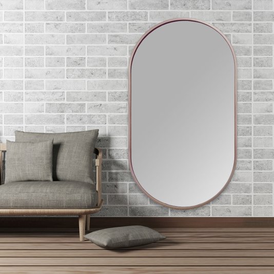 Espelho Decorativo Retangular Arredondado com Moldura Cobre