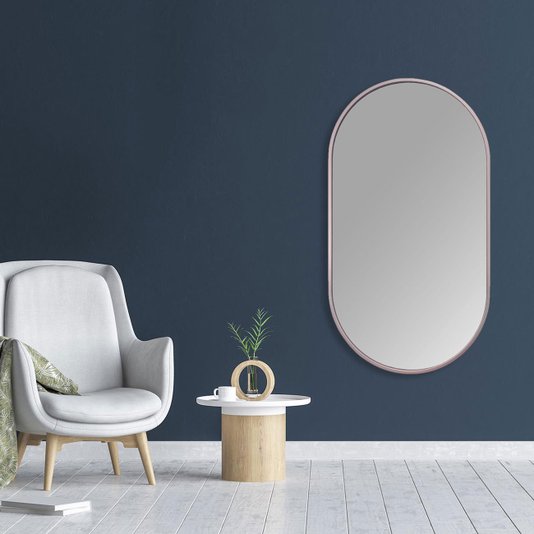 Espelho Decorativo Retangular Arredondado com Moldura Cobre Rosê Gold