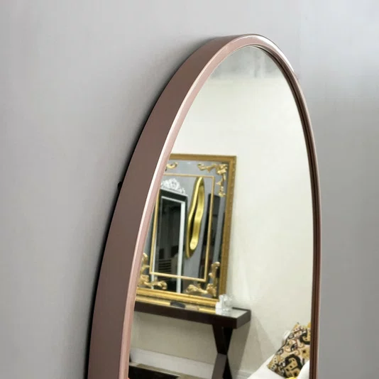 Espelho Decorativo Retangular Arredondado com Moldura Rosê Gold Laqueada